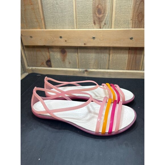 Crocs Womens Isabella Flat Sandal Size 9 Lightweight Pink Orange - Picture 1 of 7